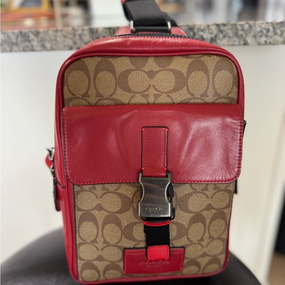 Coach Red and Tan Men's Messenger Bag